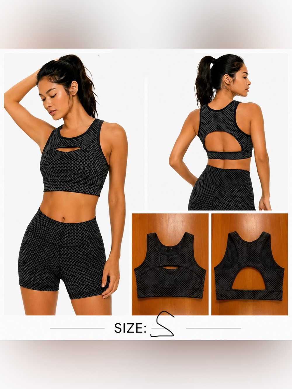 NWOT Black Textured Cutout Sports Bra - Women Intimates & Sleepwear Size Small